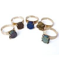 Natural Agate Druzy Finger Ring, Ice Quartz Agate, with Brass, Flat Round, gold color plated, Unisex 10mm, Inner Approx 20mm 