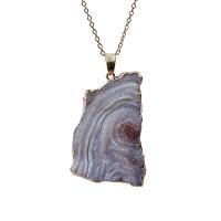 Natural Agate Druzy Pendant, Ice Quartz Agate, with Brass, gold color plated, Unisex, mixed colors 