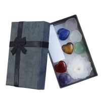 Gemstone Decoration, with Gypsum Stone & paper box & Ice Quartz Agate, Carved, mixed colors 