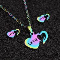 Fashion Stainless Steel Jewelry Sets, 304 Stainless Steel, Stud Earring & necklace, Heart, Vacuum Plating, 2 pieces & fashion jewelry & for woman, multi-colored, 20mm,10mm Approx 17.72 Inch 