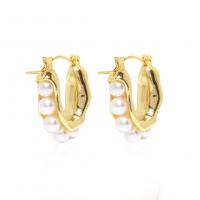 Kunststoff Perle Zink Legierung Ohrring, Zinklegierung, mit Kunststoff Perlen, goldfarben plattiert, Modeschmuck & für Frau, goldfarben, 25mm, verkauft von Paar
