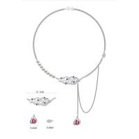 Zinc Alloy Cubic Zirconia Necklace, with Plastic Pearl, with 5cm extender chain, Fire, silver color plated, fashion jewelry & micro pave cubic zirconia & for woman, silver color, 57.7mm,13.6mm,12.8mm .5 cm 