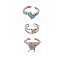Латунное кольцо с стразами, Латунь, плакирован серебром, ювелирные изделия моды & разные стили для выбора & Женский & со стразами, серебряный, продается PC