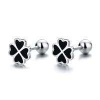Sterling Silver Stud Earring, 925 Sterling Silver, Four Leaf Clover, plated, for woman & epoxy gel 