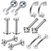 Stainless Steel Ear Piercing Jewelry, 316L Stainless Steel, 12 pieces & Unisex & micro pave cubic zirconia 