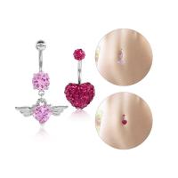 Stainless Steel Belly Ring, 316L Stainless Steel, Heart, 2 pieces & for woman & with rhinestone 13mm, 15mm 