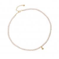 Freshwater Pearl Brass Necklace, with Brass, with 1.96 Inch extender chain, gold color plated, for woman, white Approx 14.56 Inch 