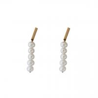 Freshwater Pearl Drop Earring, with Brass, gold color plated, for woman, white, 3.5-4.5mm 