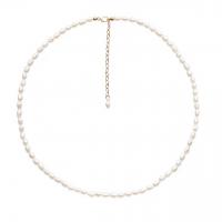 Freshwater Pearl Brass Necklace, with Brass, with 1.18 inch extender chain, gold color plated & for woman, white, 4-5mm 