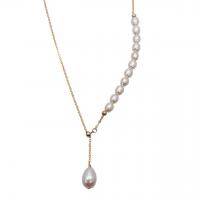 Freshwater Pearl Brass Necklace, with Brass, with 1.18 inch extender chain, gold color plated, for woman, white, 5-6mm Approx 14.56 Inch 