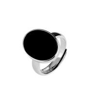 Black Agate Finger Ring, 925 Sterling Silver, with Black Agate, Adjustable & for woman, silver color 