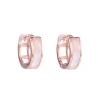 Sterling Silver Huggie Hoop Earring, 925 Sterling Silver, with Pink Shell, rose gold color plated, for woman, 12mm, Inner Approx 0.92mm 