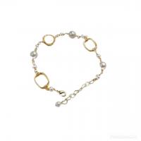Cultured Freshwater Pearl Brass Bracelet, with Brass, gold color plated & for woman, white 