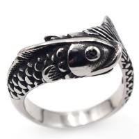 Titanium Steel Cuff Finger Ring, Fish, anoint & for man & blacken, original color 