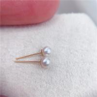 Boucle d'oreille de perles d'eau douce , perle d'eau douce cultivée, Plaqué or 18K, bijoux de mode & pour femme, blanc, 4-5mm, Vendu par paire
