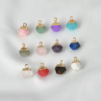 Gemstone Brass Pendants, Natural Stone, with Brass, Polygon, gold color plated & Unisex & faceted 8mm 