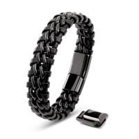 PU Leather Cord Bracelets, with Titanium Steel, gun black plated, with magnetic & for man, black 