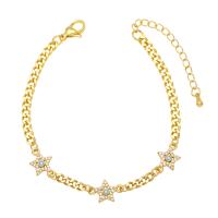 Cubic Zirconia Micro Pave Brass Bracelet, with 2 extender chain, Star, gold color plated, micro pave cubic zirconia & for woman .3 Inch 