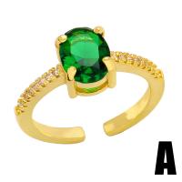 Кубическое цирконовое латунное кольцо, Латунь, плакирован золотом, разные стили для выбора & инкрустированное микро кубического циркония & Женский, зеленый, 12mm, продается PC