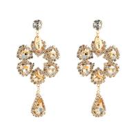 Zinc Alloy Rhinestone Drop Earring, with Glass Rhinestone, gold color plated, fashion jewelry & for woman, coffee color 