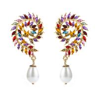 Zinc Alloy Rhinestone Drop Earring, with Plastic Pearl, fashion jewelry & for woman & with rhinestone, multi-colored 