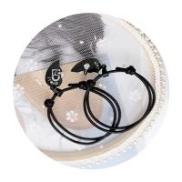 Couple Bracelet, Wax Cord, with Zinc Alloy, plumbum black color plated, 2 pieces & fashion jewelry, black cm 