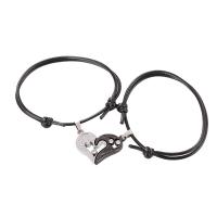 Bracelet de couple, corde de cire, avec alliage de zinc, Rond, Placage, 2 pièces & Réglable & bijoux de mode, noire, 21mm,17mm cm, Vendu par paire