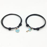 Couple Bracelet, Wax Cord, with Zinc Alloy, Round, plated, 2 pieces & Adjustable & fashion jewelry & enamel cm 