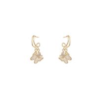 Zinc Alloy Rhinestone Drop Earring, with White Shell, Butterfly, high quality gold color plated, fashion jewelry & for woman & with rhinestone, golden 