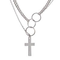 Zinc Alloy Necklace, Cross, high quality silver color plated, Double Layer & fashion jewelry & for woman, silver color, 14mm Approx 56 cm 