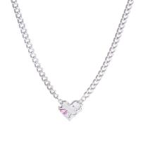 Titanium Steel Jewelry Necklace, with 4.7cm extender chain, Heart, polished, fashion jewelry & for woman & with rhinestone, silver color Approx 40.6 cm 