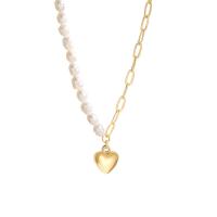 Titanium Steel Jewelry Necklace, with Plastic Pearl, with 5cm extender chain, Heart, gold color plated, fashion jewelry & for woman, golden, 10mm Approx 36.5 cm 