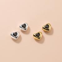 Cubic Zirconia Sterling Silver Beads, 925 Sterling Silver, Heart, plated, micro pave cubic zirconia 