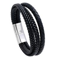 PU Leather Cord Bracelets, Titanium Steel, with PU Leather, plated, multilayer & braided bracelet & for man 