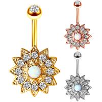 Stainless Steel Belly Ring, 316L Stainless Steel, with Opal, Flower, Vacuum Ion Plating, for woman & with rhinestone 5mm 