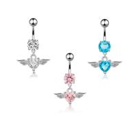 Stainless Steel Belly Ring, 316L Stainless Steel, Angel Wing, Vacuum Ion Plating, micro pave cubic zirconia & for woman 
