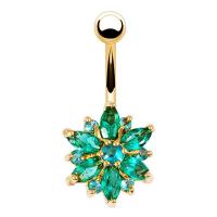 Stainless Steel Belly Ring, 316L Stainless Steel, with Brass, Chrysamthemum, real gold plated, micro pave cubic zirconia & for woman 