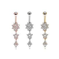 Stainless Steel Belly Ring, 316L Stainless Steel, with Zinc Alloy, Flower, high quality plated, micro pave cubic zirconia & for woman 