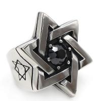 Titanium Steel Finger Ring, polished & for man & with rhinestone & blacken, original color 