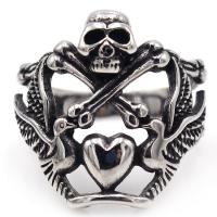 Titanium Steel Finger Ring, Skull, polished & for man & hollow & blacken, original color 