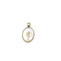 Brass Shell Pendants, with White Shell, Ellipse, 18K gold plated 