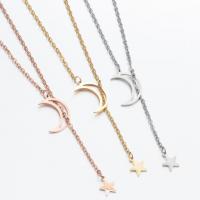 Stainless Steel Jewelry Necklace, 304 Stainless Steel, Moon and Star, Vacuum Ion Plating, fashion jewelry & for woman cm 