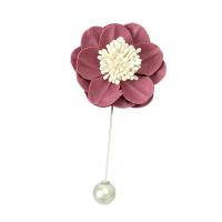Cloth Brooch, with iron pin & Plastic Pearl, Flower, silver color plated, for woman 95mm 