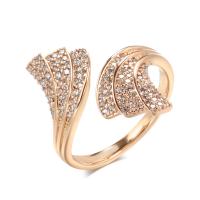 Brass Cuff Finger Ring, rose gold color plated, micro pave cubic zirconia & for woman, rose gold color, 22mm 