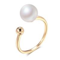Pearl Brass Finger Ring, with Plastic Pearl, rose gold color plated, fashion jewelry & for woman, rose gold color, 8mm 