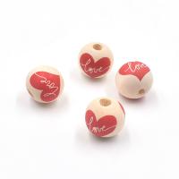 Printing Wood Beads, DIY & with heart pattern, 16mm Approx 4mm 
