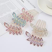 Decorative Hair Combs, Zinc Alloy, Leaf, light gold color plated, fashion jewelry & for woman & with rhinestone 