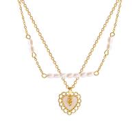Titanium Steel Jewelry Necklace, with Plastic Pearl, with 5.8cm extender chain, Heart, gold color plated, Double Layer & fashion jewelry & for woman, golden, 12mm Approx 37.2 cm, Approx 45 cm 