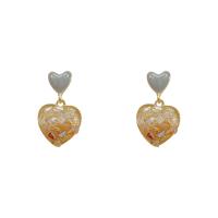 Enamel Zinc Alloy Drop Earring, Heart, high quality gold color plated, fashion jewelry & for woman, golden 