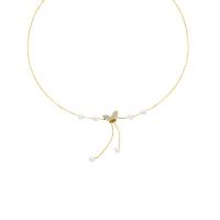 Zinc Alloy Cubic Zirconia Necklace, with Plastic Pearl, with 7cm extender chain, Butterfly, gold color plated, fashion jewelry & micro pave cubic zirconia & for woman, golden Approx 43 cm 